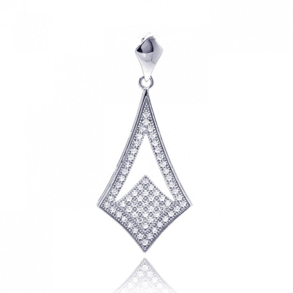Silver 925 Rhodium Plated Micro Pave Sharp Teardrop CZ Dangling Pendant - ACP00045 | Silver Palace Inc.