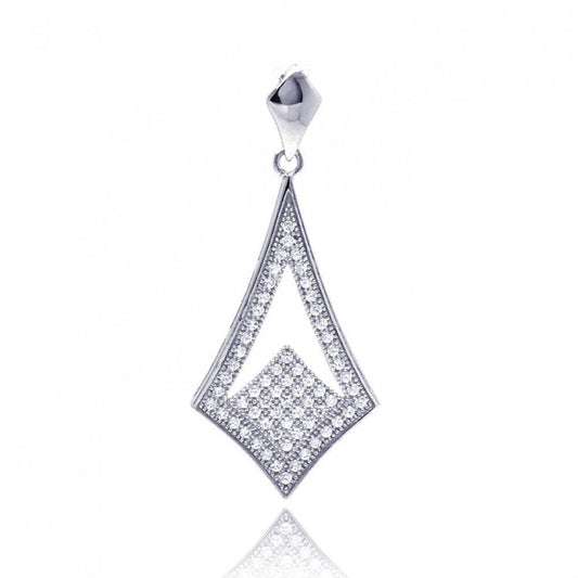 Silver 925 Rhodium Plated Micro Pave Sharp Teardrop CZ Dangling Pendant - ACP00045 | Silver Palace Inc.