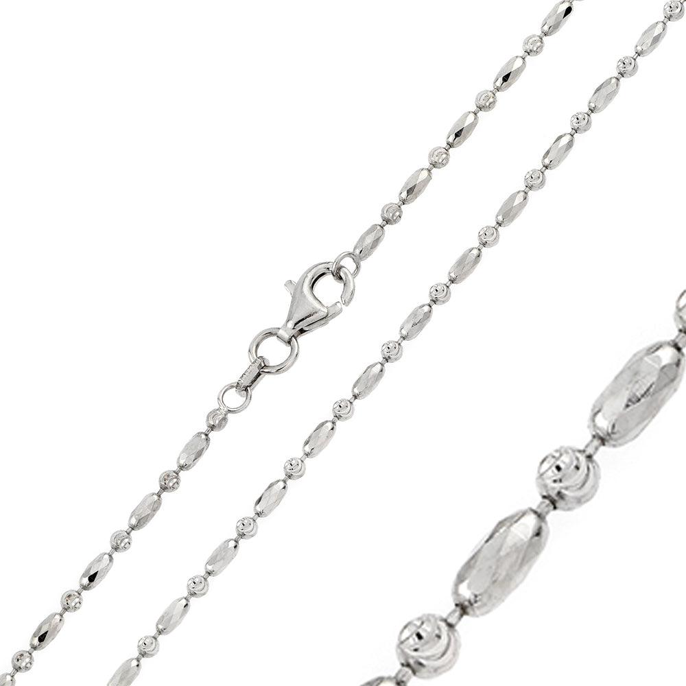 Rhodium Plated Diamond Cut Round Oval Bead Alternating 002 Chain 2mm - CH107 RH | Silver Palace Inc.