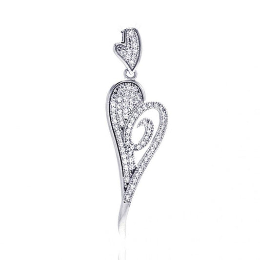 Silver 925 Rhodium Plated Elongated Heart Micro Pave CZ Dangling Pendant - ACP00057 | Silver Palace Inc.
