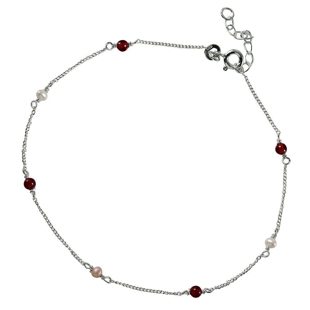 Silver 925 Link Anklet with Multiple Beads - ANK00018 | Silver Palace Inc.