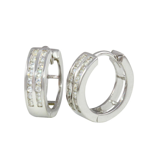 Silver 925 Rhodium Plated 4mm huggie hoop Earrings - AAE00004-8MM | Silver Palace Inc.
