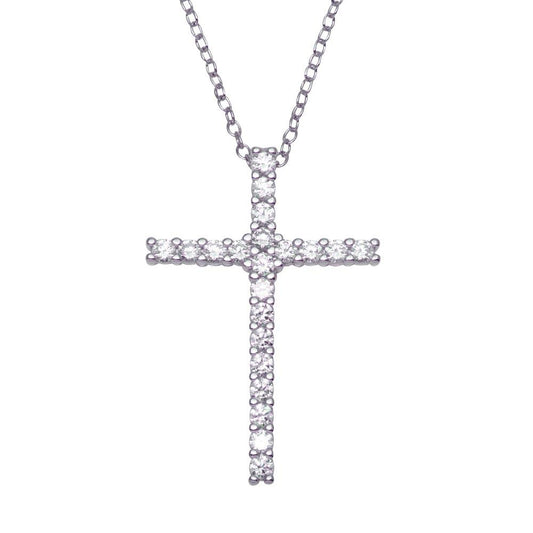Silver 925 Rhodium Plated Cross CZ Pendants - ACP00014 | Silver Palace Inc.