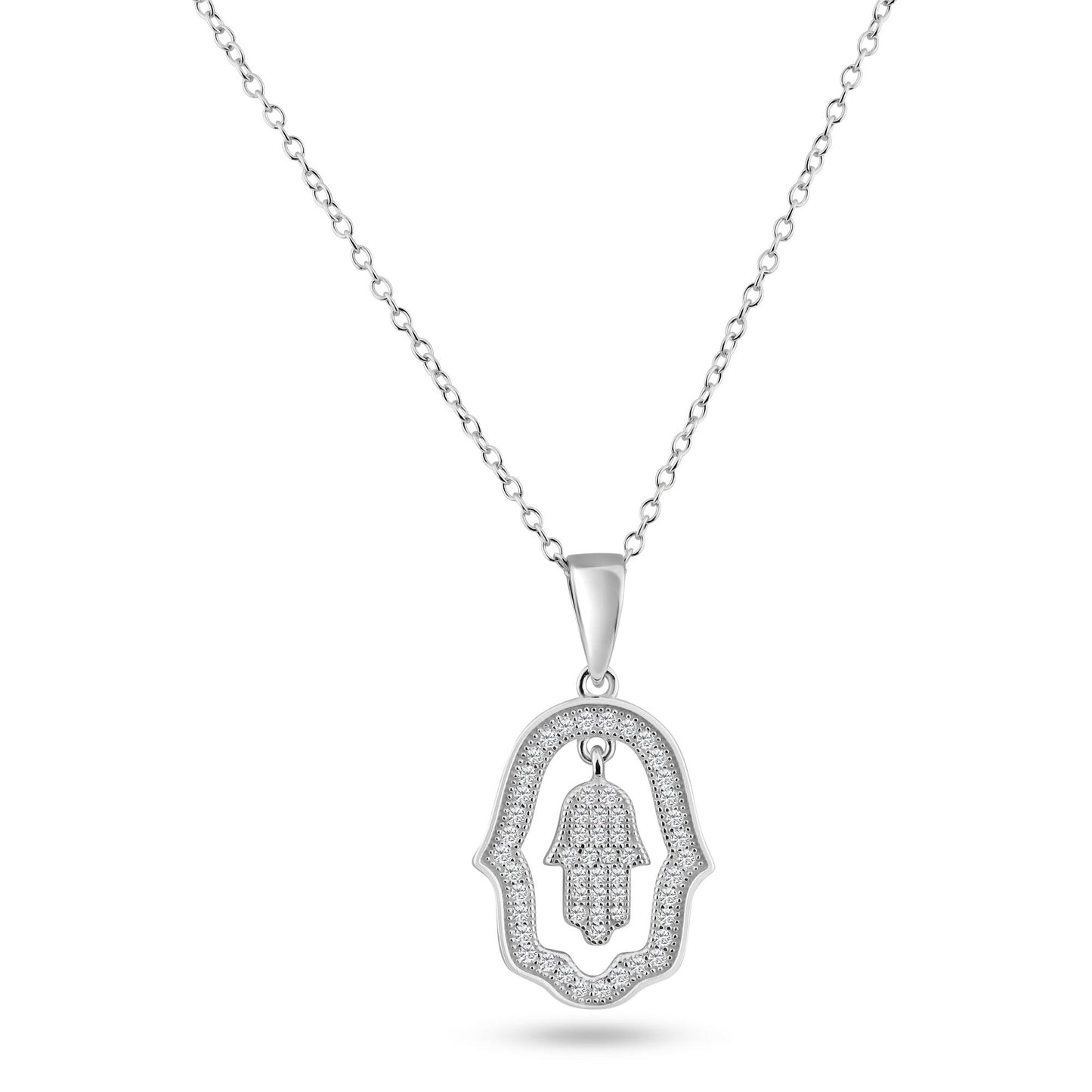 Silver 925 Rhodium Plated Open Hand Curvy Circle CZ Dangling Pendant - ACP00028 | Silver Palace Inc.