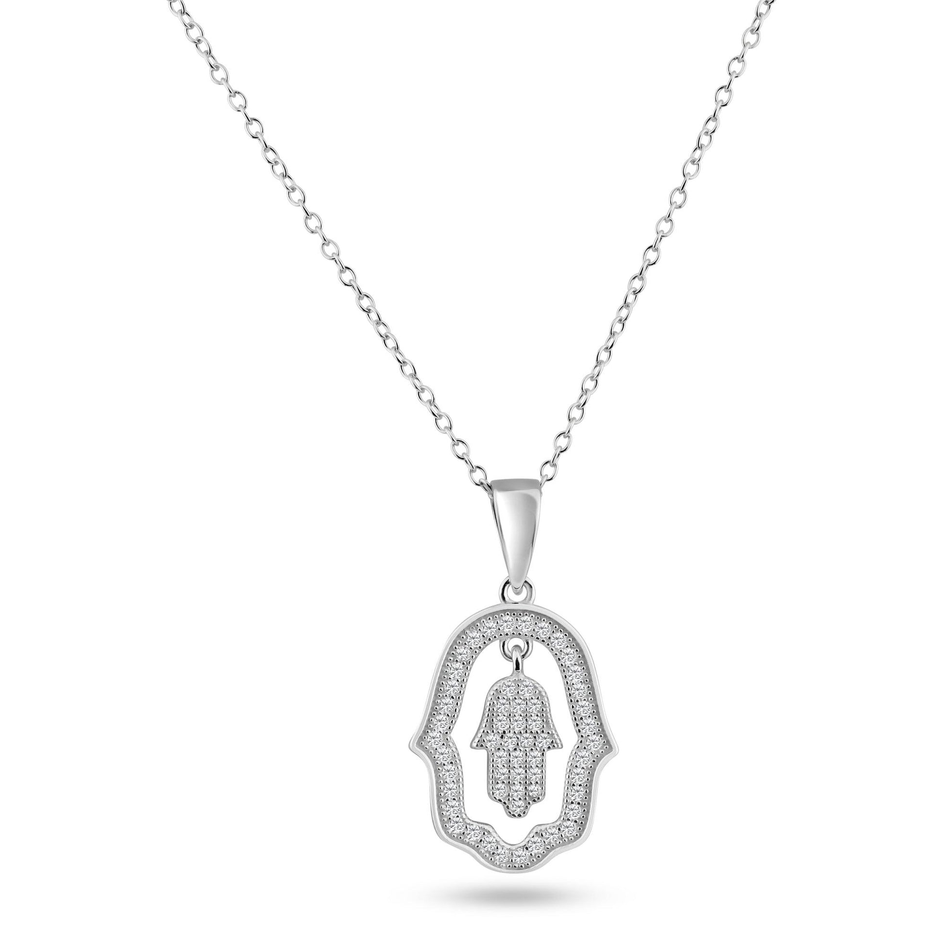 Silver 925 Rhodium Plated Open Hand Curvy Circle CZ Dangling Pendant - ACP00028 | Silver Palace Inc.