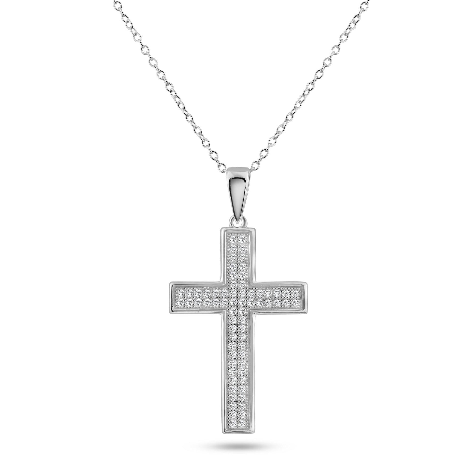 Silver 925 Rhodium Plated Cross Micro Pave CZ Dangling Pendant - ACP00030 | Silver Palace Inc.