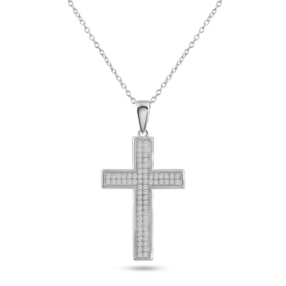 Silver 925 Rhodium Plated Cross Micro Pave CZ Dangling Pendant - ACP00030 | Silver Palace Inc.