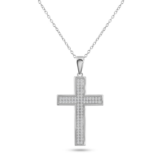 Silver 925 Rhodium Plated Cross Micro Pave CZ Dangling Pendant - ACP00030 | Silver Palace Inc.
