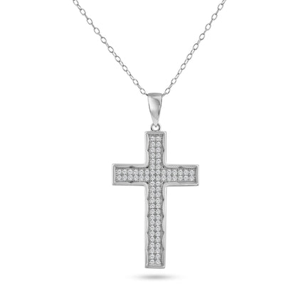 Silver 925 Rhodium Plated Cross CZ Dangling Pendant - ACP00032 | Silver Palace Inc.