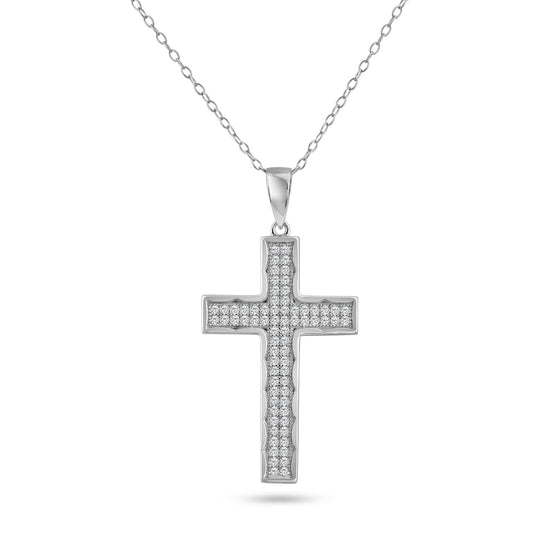 Silver 925 Rhodium Plated Cross CZ Dangling Pendant - ACP00032 | Silver Palace Inc.