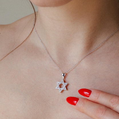 Silver 925 Rhodium Plated Open Hebrew Star Micro Pave CZ Dangling Pendant - ACP00035