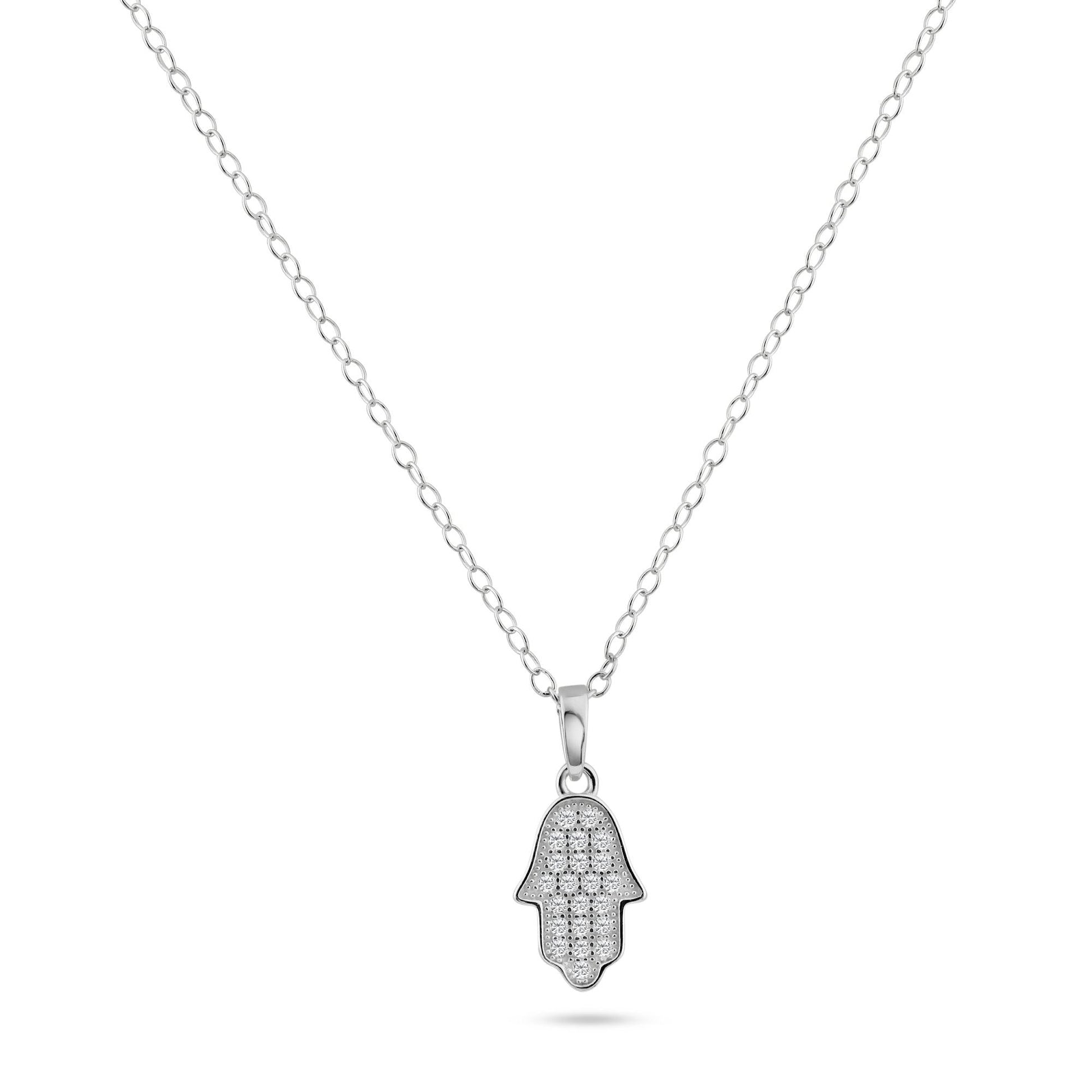 Silver 925 Rhodium Plated Hamsa Micro Pave CZ Dangling Pendant - ACP00036 | Silver Palace Inc.