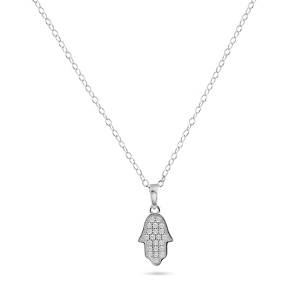 Silver 925 Rhodium Plated Hamsa Micro Pave CZ Dangling Pendant - ACP00036 | Silver Palace Inc.