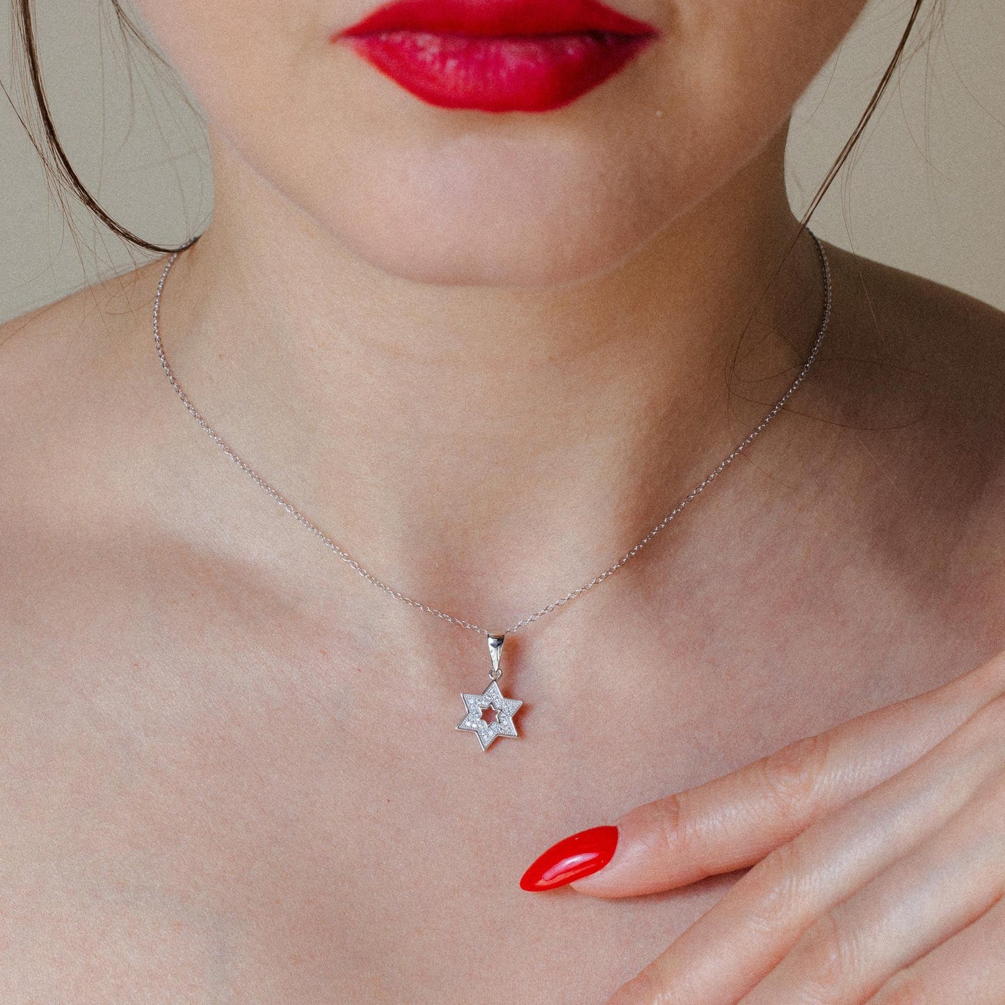 Silver 925 Rhodium Plated Star Of David Open CZ Dangling Pendant - ACP00038