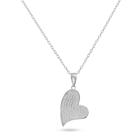 Silver 925 Rhodium Plated Heart CZ Dangling Pendant - ACP00040 | Silver Palace Inc.