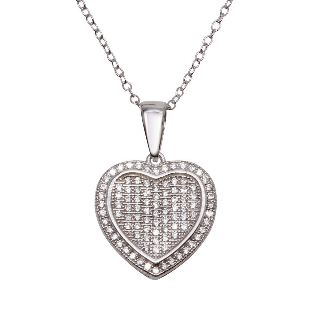 Silver 925 Rhodium Plated Heart Micro Pave CZ Dangling Pendant - ACP00047 | Silver Palace Inc.