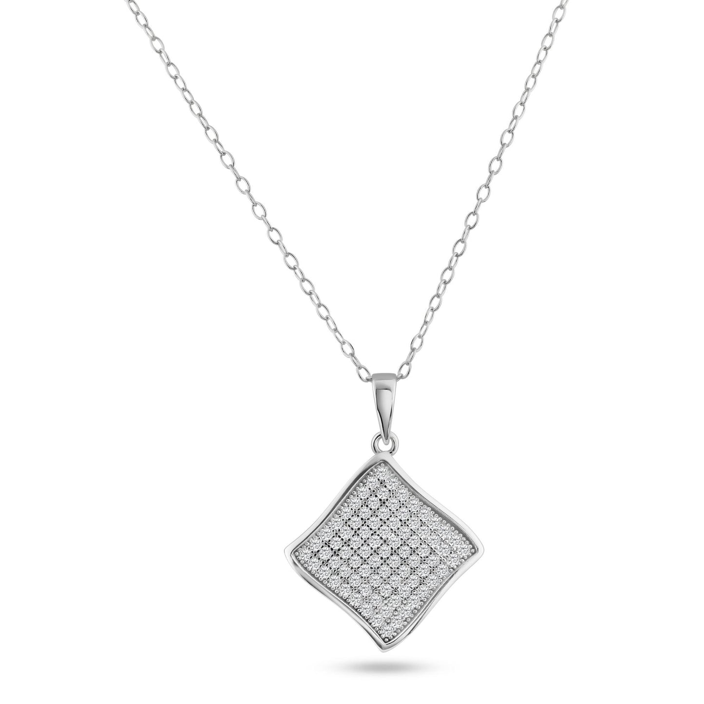 Silver 925 Rhodium Plated Curvy Square CZ Dangling Pendant - ACP00050 | Silver Palace Inc.