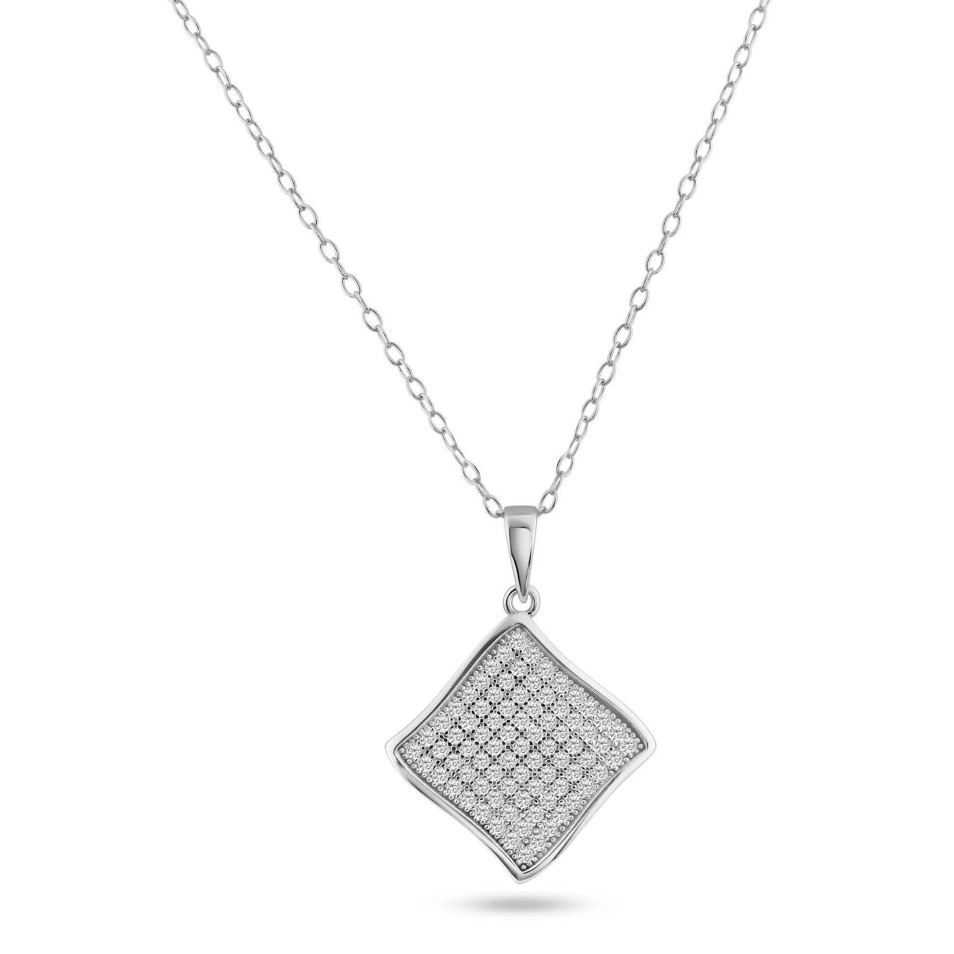 Silver 925 Rhodium Plated Curvy Square CZ Dangling Pendant - ACP00050 | Silver Palace Inc.