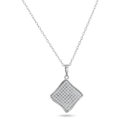 Silver 925 Rhodium Plated Curvy Square CZ Dangling Pendant - ACP00050 | Silver Palace Inc.