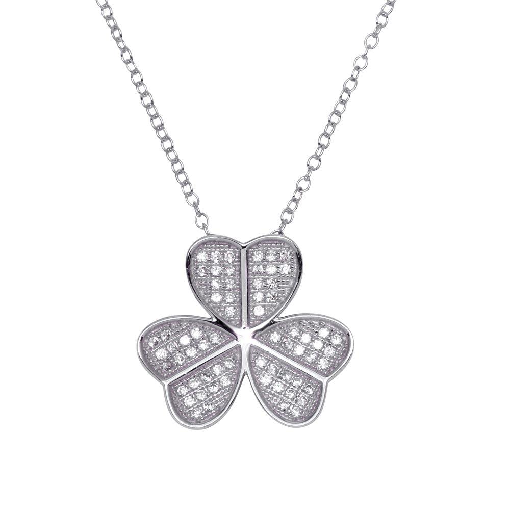 Silver 925 Rhodium Plated Clover Micro Pave CZ Pendant - ACP00055 | Silver Palace Inc.