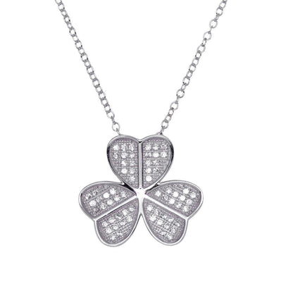 Silver 925 Rhodium Plated Clover Micro Pave CZ Pendant - ACP00055 | Silver Palace Inc.