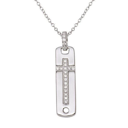 Silver 925 Rhodium Plated Cross Inlay Micro Pave CZ Dangling Pendant - ACP00062 | Silver Palace Inc.