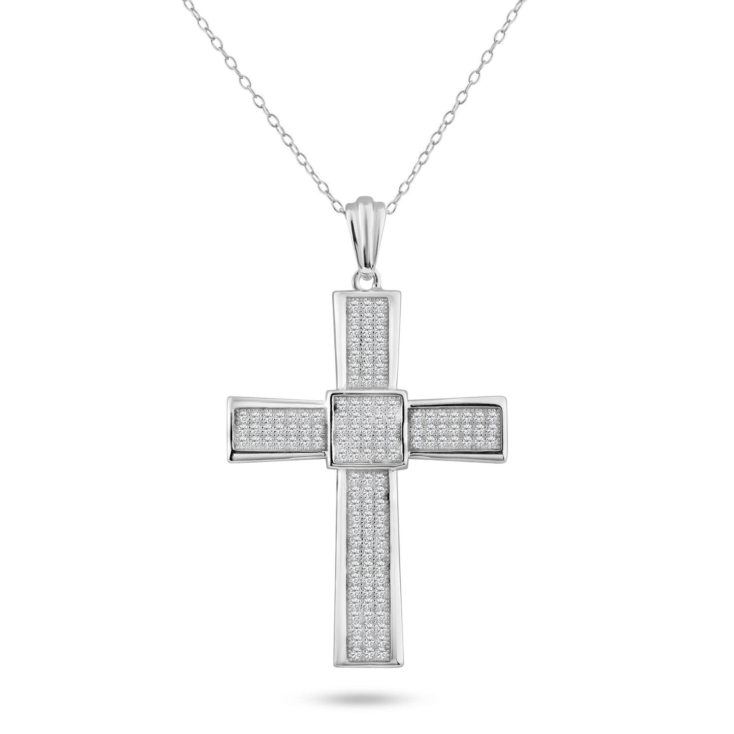 Silver 925 Rhodium Plated Cross Micro Pave CZ Dangling Pendant - ACP00067 | Silver Palace Inc.