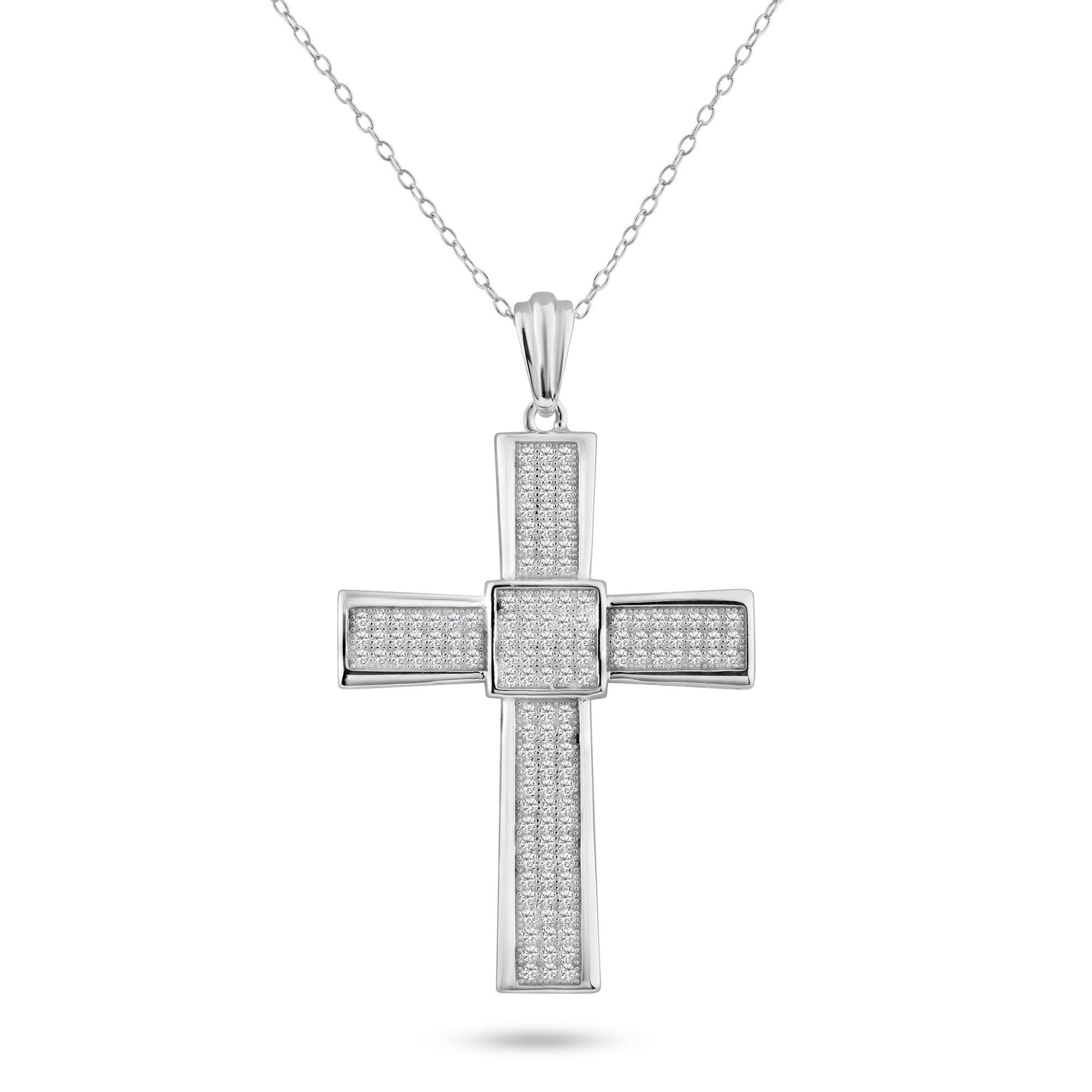 Silver 925 Rhodium Plated Cross Micro Pave CZ Dangling Pendant - ACP00067 | Silver Palace Inc.