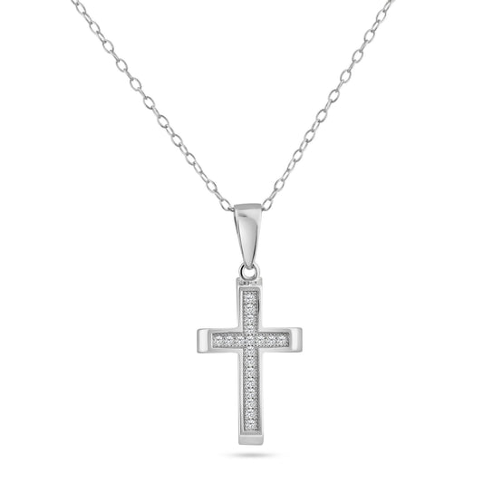 Silver 925 Rhodium Plated Cross Inlay Micro Pave CZ Dangling Pendant - ACP00068 | Silver Palace Inc.