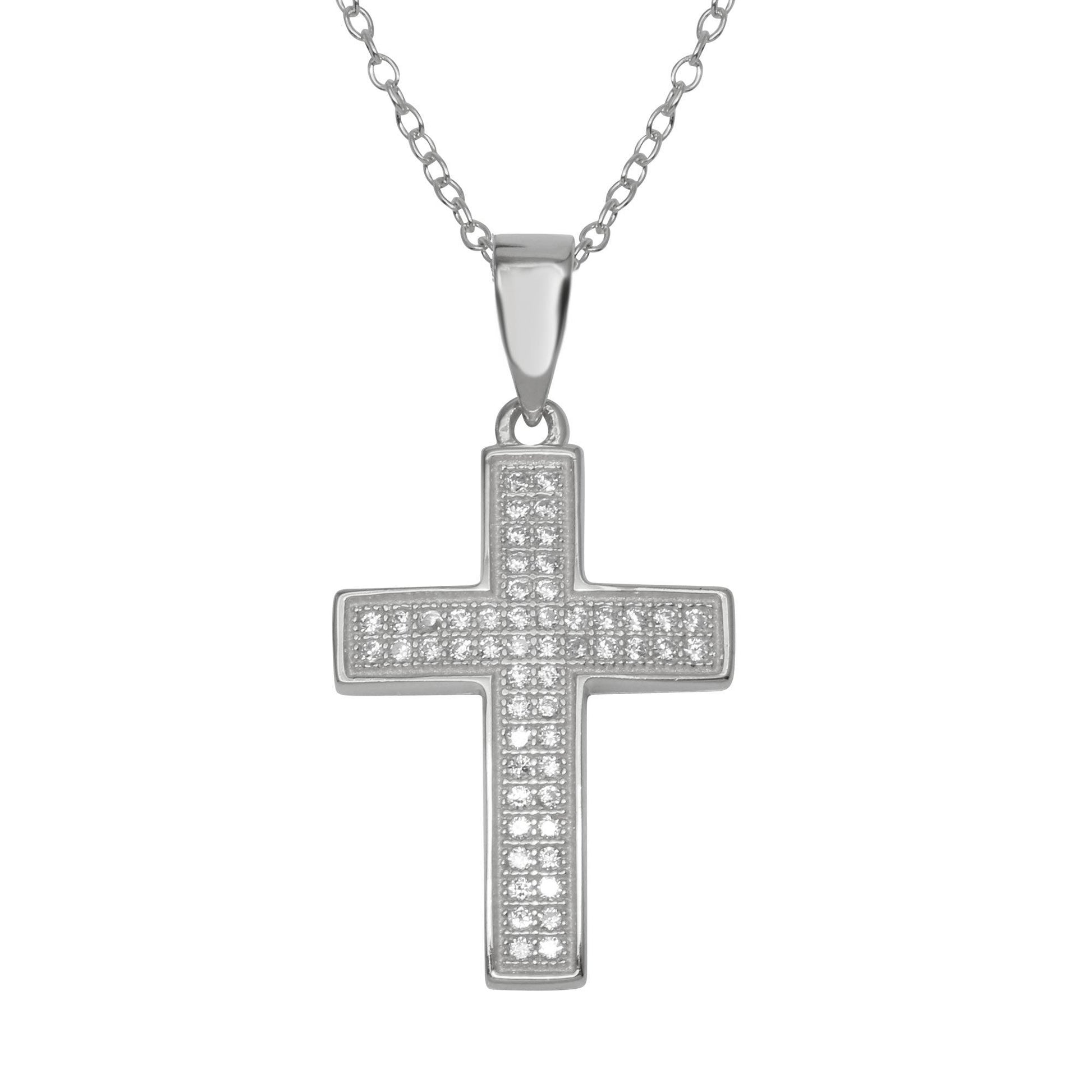 Silver 925 Rhodium Plated Cross Inlay Micro Pave CZ Cross Pendant - ACP00069RHD | Silver Palace Inc.
