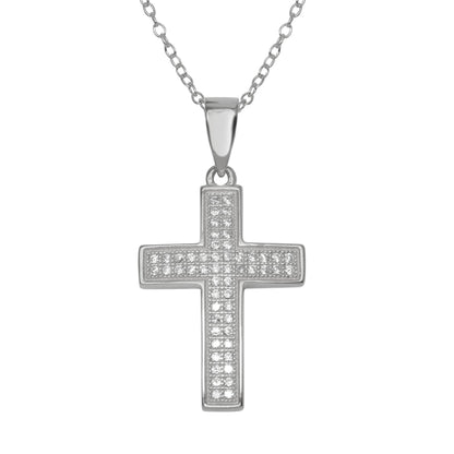 Silver 925 Rhodium Plated Cross Inlay Micro Pave CZ Cross Pendant - ACP00069RHD | Silver Palace Inc.