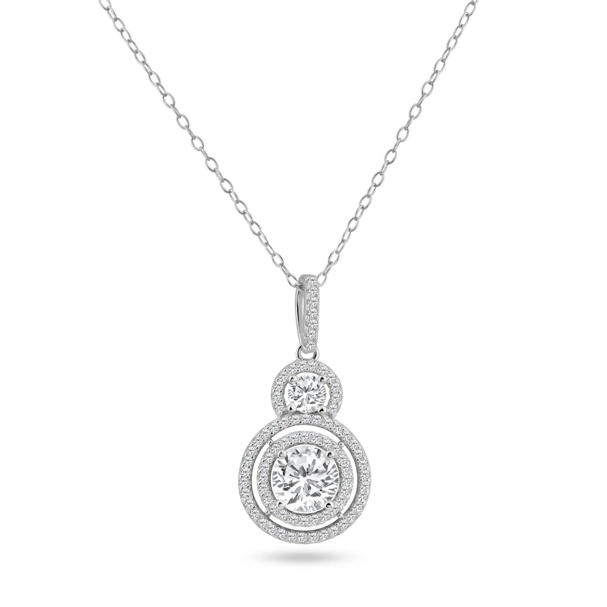 Silver 925 Rhodium Plated Multiple Graduated Circle Micro Pave CZ Dangling Pendant - ACP00075 | Silver Palace Inc.