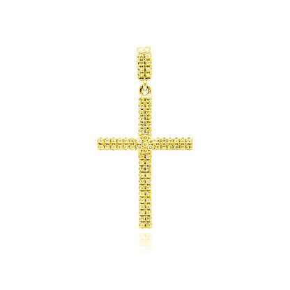 Silver 925 Gold Plated Cross Micro Pave CZ Dangling Pendant - ACP00080GP