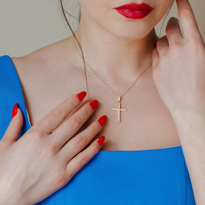 Silver 925 Gold Plated Cross Micro Pave CZ Dangling Pendant - ACP00080GP