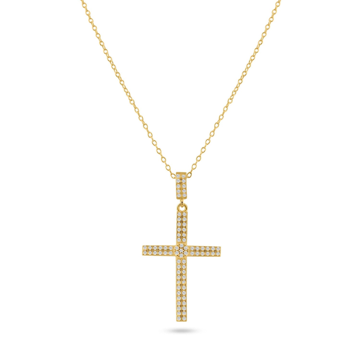 Silver 925 Gold Plated Cross Micro Pave CZ Dangling Pendant - ACP00080GP | Silver Palace Inc.
