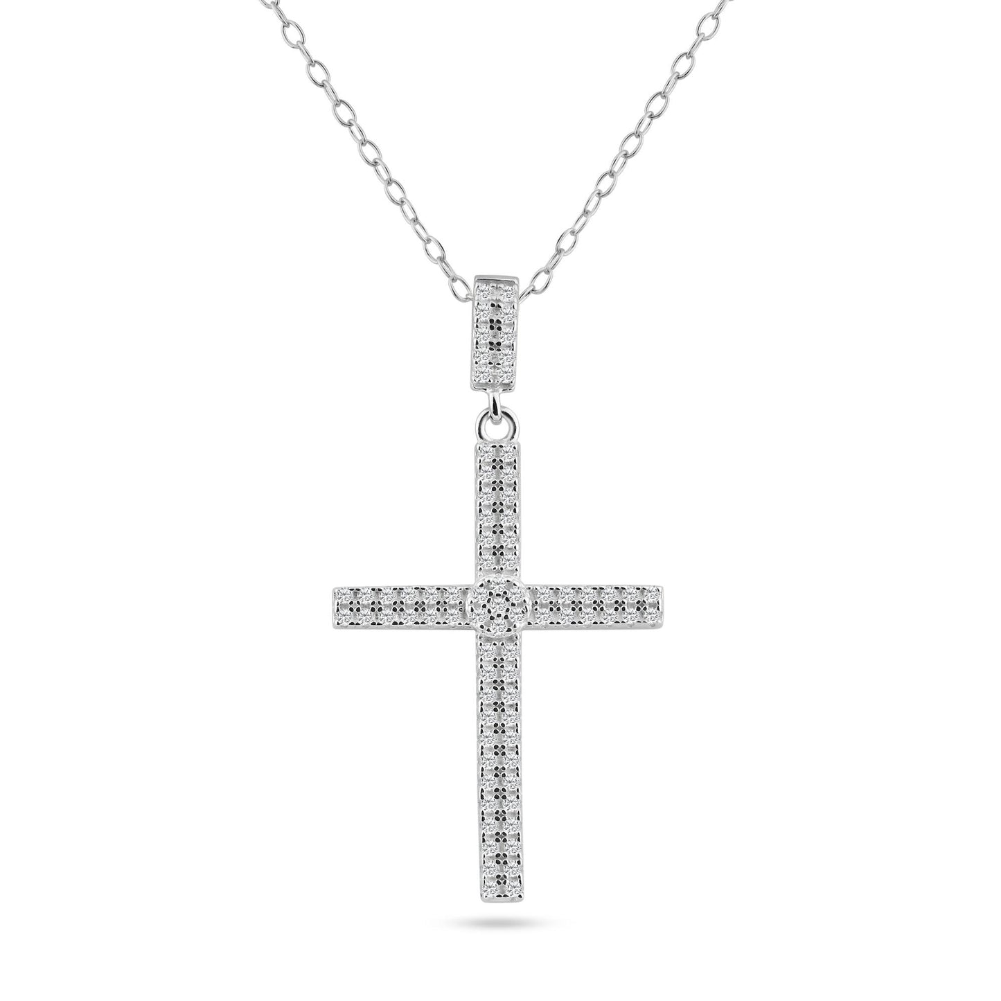 Silver 925 Rhodium Plated Cross Micro Pave CZ Dangling Pendant - ACP00080RH | Silver Palace Inc.