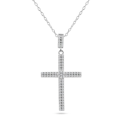 Silver 925 Rhodium Plated Cross Micro Pave CZ Dangling Pendant - ACP00080RH | Silver Palace Inc.