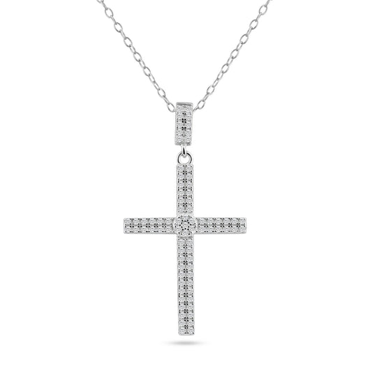 Silver 925 Rhodium Plated Cross Micro Pave CZ Dangling Pendant - ACP00080RH | Silver Palace Inc.