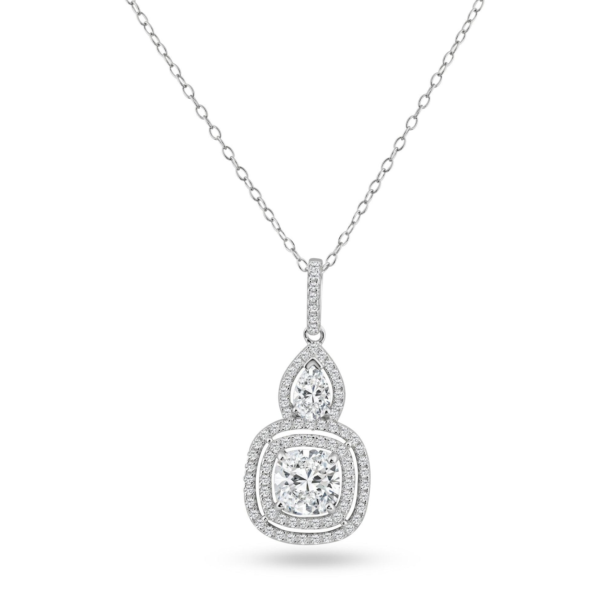 Silver 925 Rhodium Plated Square Teardrop Micro Pave CZ Dangling Pendant - ACP00087 | Silver Palace Inc.