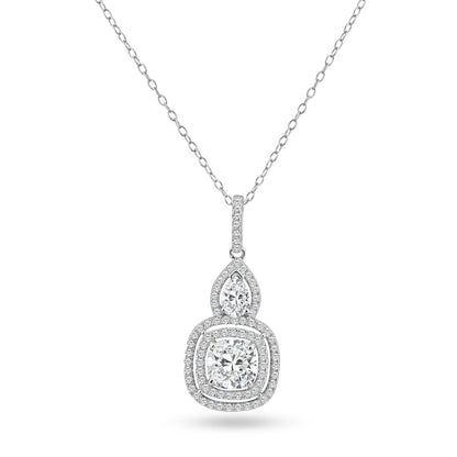 Silver 925 Rhodium Plated Square Teardrop Micro Pave CZ Dangling Pendant - ACP00087 | Silver Palace Inc.