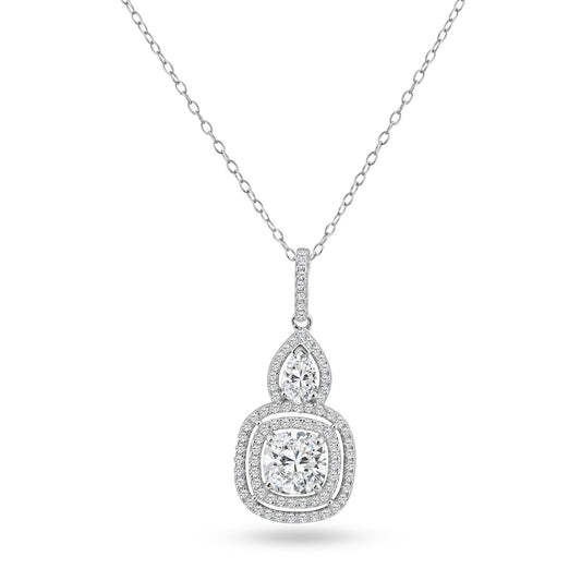 Silver 925 Rhodium Plated Square Teardrop Micro Pave CZ Dangling Pendant - ACP00087 | Silver Palace Inc.
