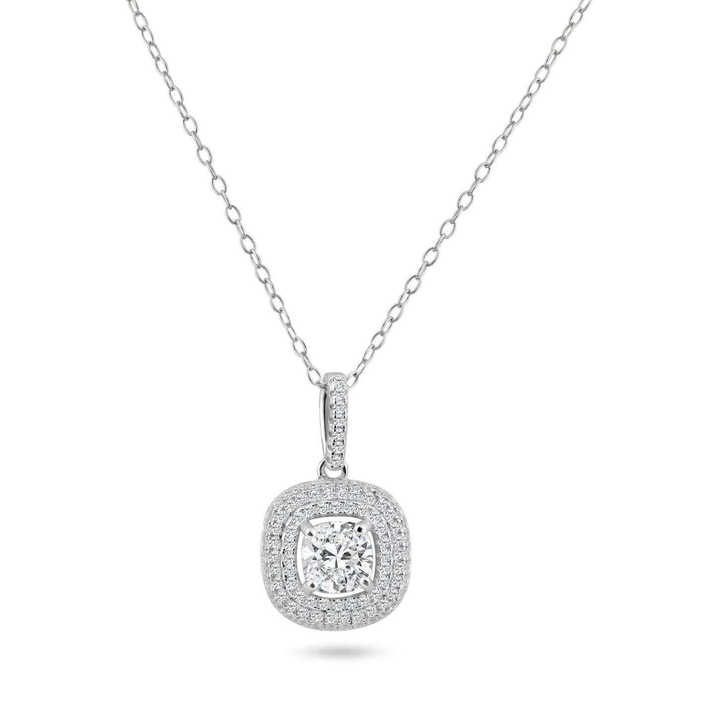 Silver 925 Rhodium Plated Square Micro Pave CZ Dangling Pendant - ACP00088 | Silver Palace Inc.