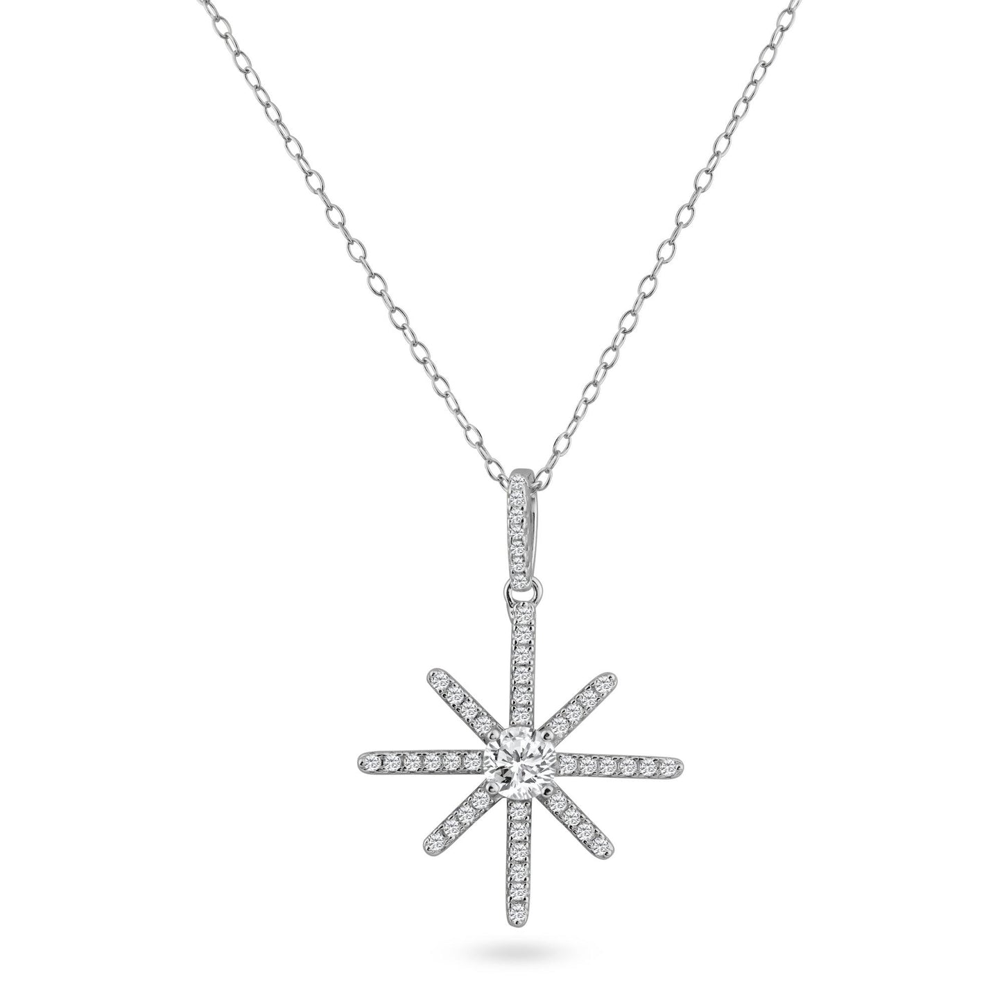 Silver 925 Rhodium Plated CZ Shining Star Pendant - ACP00092RH | Silver Palace Inc.