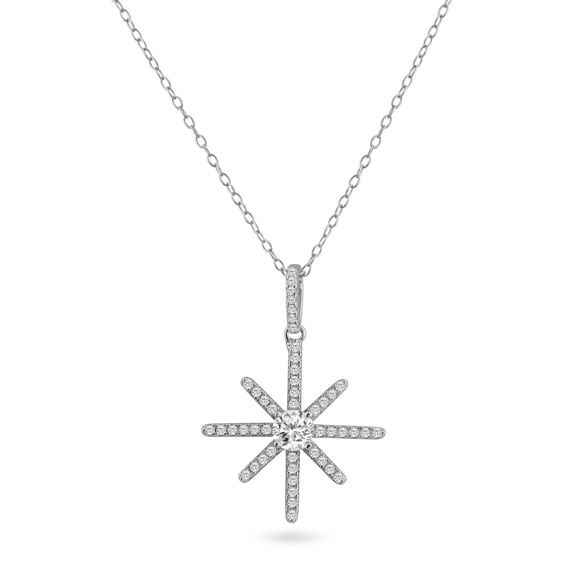 Silver 925 Rhodium Plated CZ Shining Star Pendant - ACP00092RH | Silver Palace Inc.