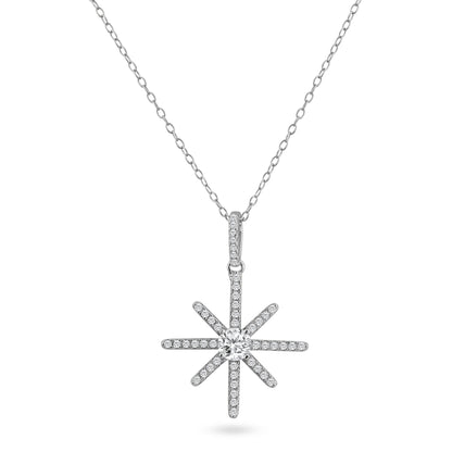 Silver 925 Rhodium Plated CZ Shining Star Pendant - ACP00092RH | Silver Palace Inc.