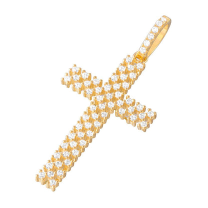 Silver 925 Gold Plated Thin Open Checkered Cross CZ Pendant - ACP00094GP