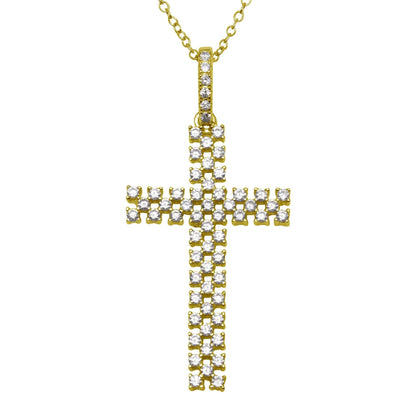 Silver 925 Gold Plated Thin Open Checkered Cross CZ Pendant - ACP00094GP | Silver Palace Inc.