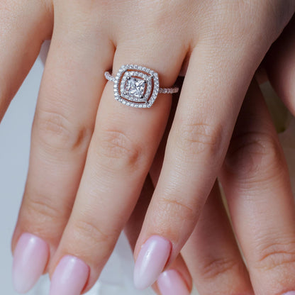 Silver 925 Rhodium Plated Micro Pave Clear CZ Multi Layer Square Ring - ACR00063