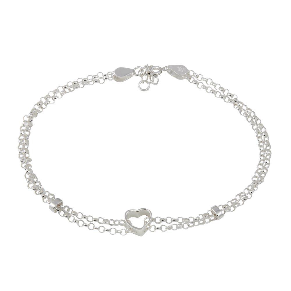 Silver 925 Open Heart Center Rolo Link Anklet - ANK00014 | Silver Palace Inc.