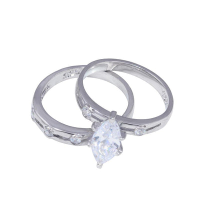 Silver 925 Rhodium Plated Clear Marquise CZ Engagement Ring Set - ANT00004